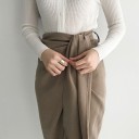 Dámská midi sukně s vázáním v pase Široký vysoký pas s uzlem Pouzdrový střih Asymetrický stupňovitý lem vpředu Polyester a bavlna 4