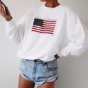 Dámská mikina bez kapuce s potiskem americké vlajky a nápisu Kulatý výstřih Dlouhé rukávy Žebrované manžety a lem Polyester a bavlna 7