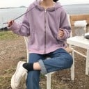 Dámska mikina na zips s kapucňou a šnúrkami Voľný oversize strih Spadlé ramená Dve predné vrecká Žebrované manžety Polyester a bavlna 4