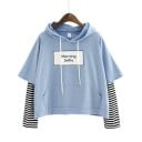 Dámská mikina s kapucí a nápisem v rámečku Vrstvený vzhled s pruhovanými dlouhými rukávy Klokaní kapsa Volný střih Polyester a bavlna 3