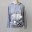 Dámská mikina s klokaní kapsou pro mazlíčka Kapuce s oušky a šňůrkami s bambulkami Motiv tlapek Žebrované manžety Polyester se spandexem 5