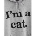 Dámská mikina s kočičíma ušima na kapuci Potisk I'm a cat Klokaní kapsa Stahovací šňůrka Dlouhý rukáv Žebrované lemy Bavlna a polyester 11