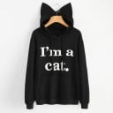 Dámska mikina s mačacími ušami na kapucni Potlač I'm a cat Klokaní vrecko Sťahovacia šnúrka Dlhý rukáv Žebrované lemy Bavlna a polyester 1
