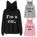 Dámska mikina s mačacími ušami na kapucni Potlač I'm a cat Klokaní vrecko Sťahovacia šnúrka Dlhý rukáv Žebrované lemy Bavlna a polyester 5