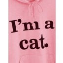 Dámska mikina s mačacími ušami na kapucni Potlač I'm a cat Klokaní vrecko Sťahovacia šnúrka Dlhý rukáv Žebrované lemy Bavlna a polyester 14