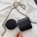 Dámska mini crossbody kabelka s okrúhlym puzdrom Masívny kovový reťaz cez rameno Krokodílí vzor PU koža a polyester 11 x 12 x 7 cm 2