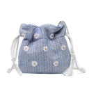 Dámská mini kabelka ze slámy s motivem kopretin Stahovací vak se šňůrkami zakončenými střapci Podšívka Nošení přes rameno 17 x 16 x 6 cm 2