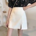 Dámska mini sukňa s vysokým pásom a rozparkom vpredu Jednoduchý áčkový strih Hladká matná látka bez potlače Bavlna a polyester 2