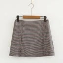 Dámská mini sukně s rozparkem vpředu Přiléhavý střih Hnědý vzor kohoutí stopa s červenými a tmavě modrými linkami Polyester 2
