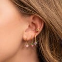 Dámská náušnice kroužek s ovocným přívěskem Barevné zirkony Zlatá barva Bižuterní kov Drobný visací šperk do ucha pro každý den 11