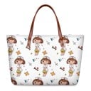 Dámská neoprenová kabelka do ruky s potiskem zdravotních sestřiček a zdravotnických pomůcek Rozměr 39 x 29 x 11,5 cm Hnědá ucha s nýty 3