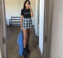 Damska obcisła mini spódnica z czarno-białym wzorem w kratę Obcisły krój z elastycznej tkaniny Poliester i spandex 2