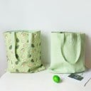 Dámská oboustranná lněná taška s potištěnou a jednobarevnou stranou Shopper se dvěma uchy a vzorem trojúhelníků nebo ovoce 40 x 36 cm 16