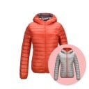 Dámská oboustranná prošívaná bunda s kapucí Výplň z kachního peří Zapínání na zip Dlouhé rukávy Svrchní materiál polyester 8