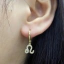 Damska okrągła kolczyk z wiszącym zawieszką znaku zodiaku Ozdobiona błyszczącymi kamieniami Małe kółko do ucha Biżuteryjny metal 26