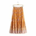 Dámská oranžová maxi sukně s ornamentálním potiskem Pružný nařasený pas se šňůrkou a střapci Vrstvený volánový střih Bavlna a polyester 4