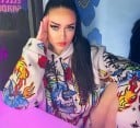Damska oversize bluza z kapturem w stylu hip hop Celoplośny nadruk z czaszkami i różami Sznurki w kapturze Poliester z dodatkiem spandexu 2