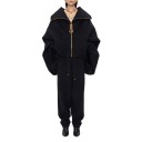 Dámská oversize bunda s vysokým límcem na zlatý zip s ozdobným jezdcem a stahovací šňůrkou s balonovými rukávy a výšivkou černá 1