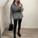 Dámska oversize košela s čierno-bielym vzorom kohútej stopy Strapce na spodnom leme a chrbte Dve náprsné vrecká s klopou Polyester 4
