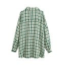 Dámská oversize košile s dlouhým rukávem Kostkovaný vzor v zelené a krémové barvě Náprsní kapsy s klopami Roztřepené okraje Polyester 2