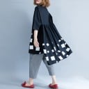 Dámská oversize košile s potiskem bílých kostiček Černá Asymetrický lem s delší zadní částí Rukáv po loket Boční kapsy Polyester 4