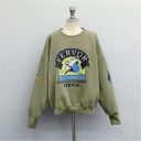 Dámská oversize mikina bez kapuce s velkým barevným potiskem na hrudi Olivově zelená Kulatý výstřih Spadlá ramena Polyester a bavlna 1