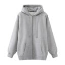 Dámská oversize mikina na zip s kapucí Volný střih se spadlými rameny Klokaní kapsa Žebrované manžety a lem Polyester s bavlnou 4