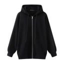 Dámská oversize mikina na zip s kapucí Volný střih se spadlými rameny Klokaní kapsa Žebrované manžety a lem Polyester s bavlnou 12