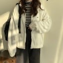 Dámská oversize mikina na zip se stojáčkem Měkký fleecový povrch Rukávy s pružným lemem Kapsy na předním dílu Polyester a spandex 6