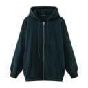 Dámska oversize mikina na zips s kapucňou Voľný strih so spadnutými ramenami Klokaní kapsa Žebrované manžety a lem Polyester s bavlnou 5