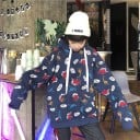 Dámská oversize mikina s kapucí Celoplošný potisk dinosaurů a komiksových bublin Klokaní kapsa Stahovací šňůrky Polyester a bavlna 4