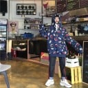Dámská oversize mikina s kapucí Celoplošný potisk dinosaurů a komiksových bublin Klokaní kapsa Stahovací šňůrky Polyester a bavlna 7