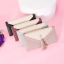 Dámská peněženka se střapcem a kulatou ozdobou Dvoubarevný design ve tvaru obálky s krémovým dílem PU kůže 18,8 x 9 x 3 cm 5