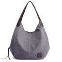 Dámská plátěná kabelka přes rameno 28 x 30 x 13 cm Prostorná taška se třemi oddíly Kapsa na zip na boku Kontrastní ucha Plátno a polyester 5
