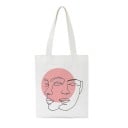 Dámská plátěná taška s minimalistickou kresbou tváří Nákupní taška 35 x 40 cm Ucha 30 cm Bílá taška s jemnou linkovou ilustrací 2