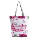 Dámská plátěná taška s motivy světových památek a květin Nákupní taška se šedými uchy Plátno a polyester 27 x 38 x 11 cm Ucha 27 cm 2