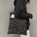 Dámska plátnená taška cez rameno s celoplošným vzorom kreslených usmievavých tvárí Dve dlhé ucha Taška na nákupy 34 x 38 cm 2