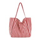 Dámska plátnená taška cez rameno s pruhovaným vzorom Veľká mäkká nákupná taška Dlhé ucha Plátno a polyester 39 x 35 x 21 cm 6