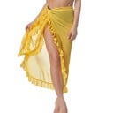 Dámská plážová sukně Zavinovací sarong v délce pod kolena Nařasený volánek podél okraje Uvazování na boku Lehký průsvitný polyester 6