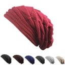 Dámska pletená čiapka beanie s voľným predĺženým strihom Plastický vzor pletenia Bavlnený materiál Zimná čiapka na každodenné nosenie 11