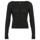 Dámská pletená mikina na zip s kapucí Copánkový vzor Kratší střih Dlouhý rukáv Přední kapsy Žebrované lemy Polyester se spandexem 1