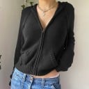 Dámska pletená mikina na zips s kapucňou Kratší strih Dlhý rukáv Predné vrecká Šnúrky v kapucni Žebrované lemy Polyester so spandexom 7