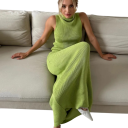 Dámská pletená souprava tílko bez rukávů se stojáčkem a zvonové kalhoty žebrovaný úplet univerzální velikost nylon a polyester na léto 5