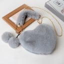 Damska pluszowa torebka w kształcie serca z futrzanym uchwytem i złotym łańcuszkiem na ramieniu Ozdobne pompony na sznurku 23 x 20 x 7 cm 14