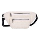 Dámská plyšová ledvinka 28 x 15 x 4 cm Měkký kudrnatý povrch Dvě kapsy na zip Stříbrné jezdce Popruh se sponou Nošení přes tělo 1