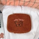 Dámská plyšová peněženka na zip s vyšitým medvídkem Kudrnatý hebký povrch Ploché pouzdro do kabelky Bavlna a polyester 18,6 x 15 cm 2