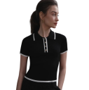 Dámska polokošela Výstrih do V Krátky rukáv Límeček Gombíky Jednofarebná Polyester Pohodlná Letná Elegantná Casual Top 4