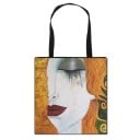 Dámská polyesterová taška s celoplošným potiskem umělecké malby v secesním stylu Černá ucha o délce 30 cm Plochý tvar 33,5 x 34,5 cm 1