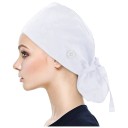 Dámska pracovná čepica nastaviteľná s gombíkom a držiakom copu dĺžka 52 cm polyester modrá pre zdravotníctvo 4