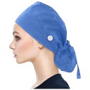 Dámska pracovná čepica nastaviteľná s gombíkom a držiakom copu dĺžka 52 cm polyester modrá pre zdravotníctvo 6
